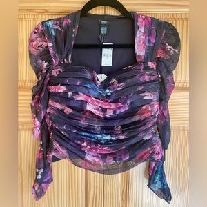 Express Body Contour Floral Mesh Cropped Top w/ Removable Cup Pads - Size S